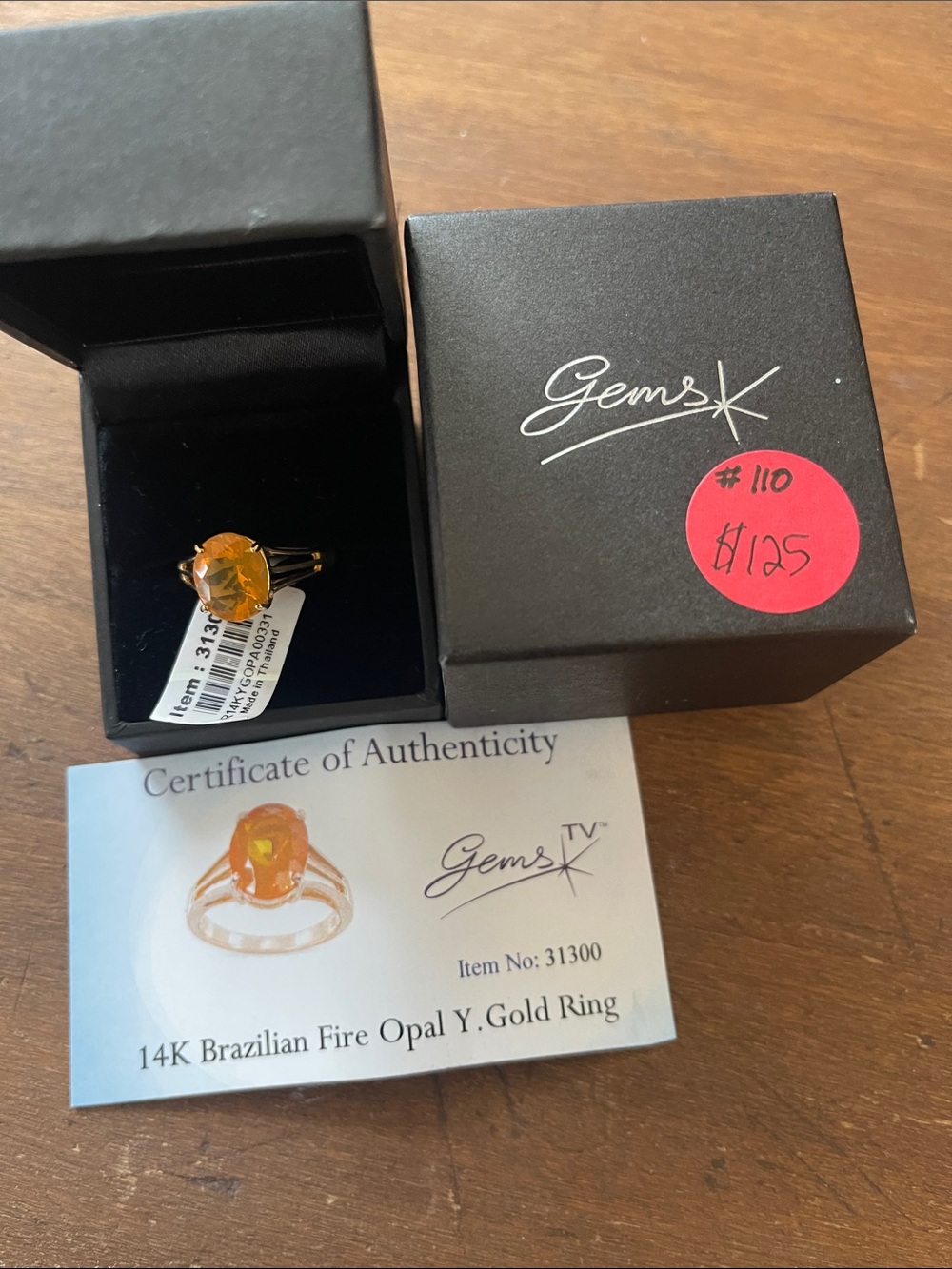 Gems 14K Yellow Gold Brazilian Fire Opal Ring - Vibrant Orange